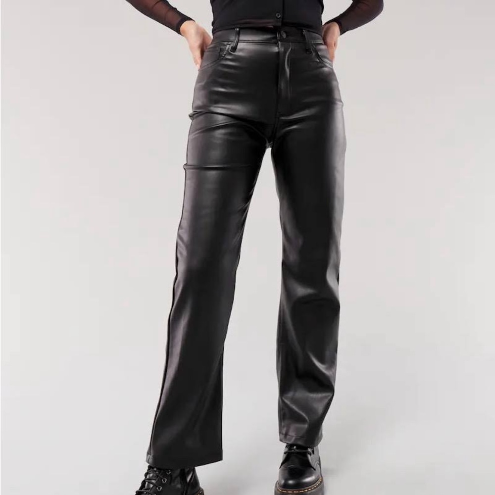 black hollister leather pants